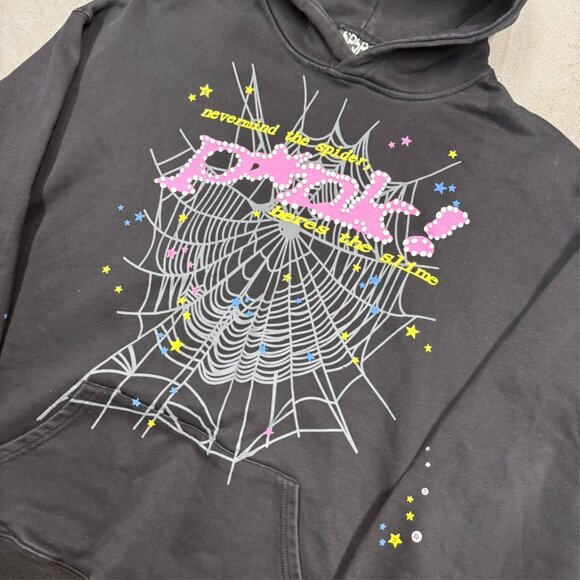 Sp5der P*nk Hoodie Nevermind The Slime Made in USA Cotton Black Oversized XL - Picture 2 of 9